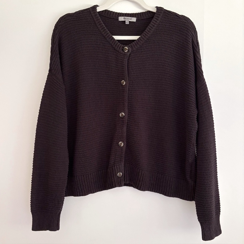 Madewell Cardigan Sweater Cotton Blend Crop Buttoned Dark Gray Size M
